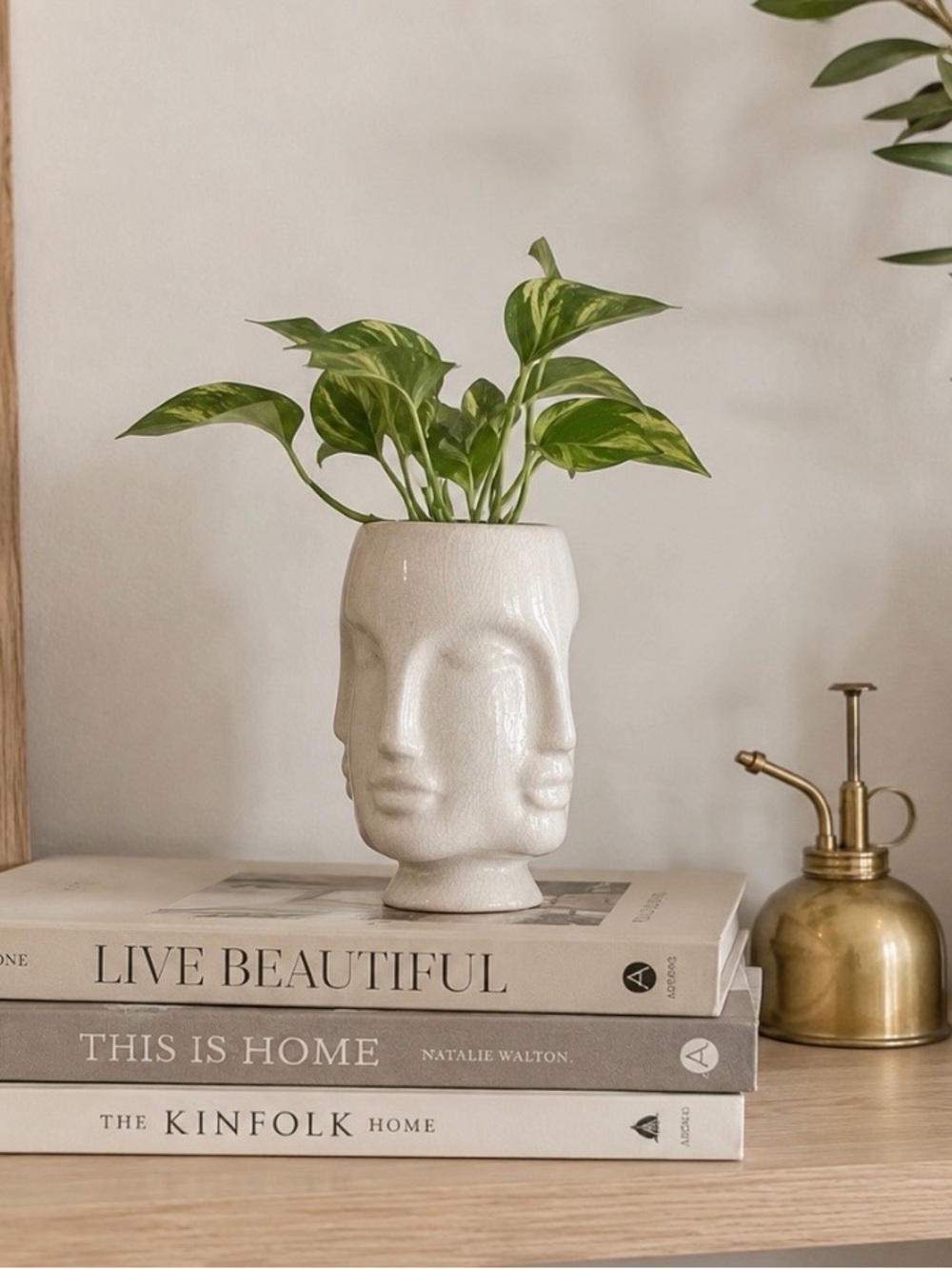 White Ceramic Face Planter Vase | Four Face Sculptural Pottery | Boho Decor